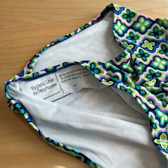 NWT Trina Turk One Piece Swimsuit Size 16 Aqua Purple Pink Yellow Padded Bra - Picture 5 of 8